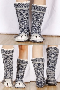 Woman Women Women's Ladies Winter <strong>Warm</strong> Knitted <strong>Custom</strong> Cute Animal Fox Panda Home Indoor Sherpa Lined Non-slip Slipper <strong>Socks</strong> - Product Image 4