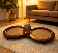 Lit pour chat en bois massif à deux places, tapis en rotin respirant, griffoir robuste résistant au poids, jouet pour chat toutes saisons, fabriqué en Chine