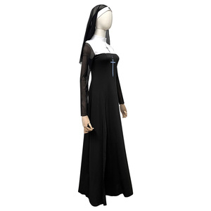 Sexy Nun Costume Women Adult Halloween Cosplay Dress Role Play Performance Outfit Black With Cross Detail - Product Image 3