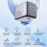 Cargador de Pared con Pantalla TFT, Adaptador de Enchufe Plegable Personalizado para EE. UU., Puerto Único PD GaN de 45 W, Cargador de Teléfono Móvil con Carga Rápida Tipo C