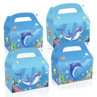 Huancai blue ocean dolphin foldable kraft paper gift box kids candy chocolate cake packing box for birthday party decorations