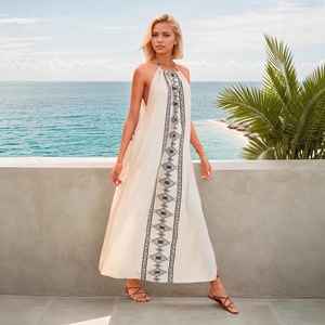 Abito lungo estivo boho stampato da <span class=keywords><strong>donna</strong></span> con scollo a V profondo, schiena scoperta e spacco alto, ideale per feste in spiaggia ed eventi serali formali - Nuovo arrivo 2025 - Product Image 2