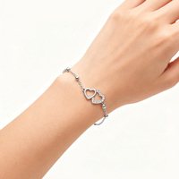 KAAN JEWELRY Loving 925 Silber Doppel herz Armband mit weißem Zirkon und dynamischen runden Perlen Geeignet für Freundin Geschenke