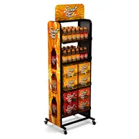 Custom Advertising 4 Tiers Bread Beer Snack Wire Tray Retail End Cover Pop Up Display Rack Shelf Floor Metal Stand