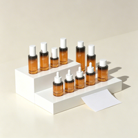 Set Botol Kaca Gradasi Amber Botol Kosong Tutup Putih Logo Kustom Berbagai Ukuran untuk Lotion Serum Krim