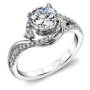 Bague de fiançailles F200 en or blanc avec diamant naturel taille brillant rond, bijoux pour femme, couleur G, pierres latérales - Product Image 1