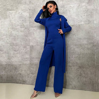 Ensemble tricoté trois pièces pour femme, style vente en gros, avec logo personnalisé, pantalon couleur unie