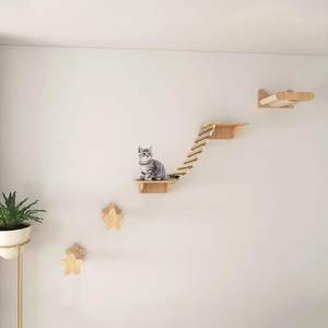Échelle pour chat multifonctionnelle moderne en bambou écologique, structure d'escalade DIY avec pont en corde de sisal, pour intérieur et extérieur - Product Image 4