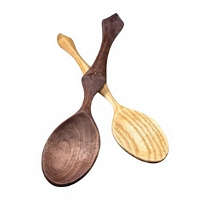 Ensemble de 2 cuillères de cuisine en bois naturel, ustensiles de cuisine faits à la main pour remuer, mélanger, servir, cuisiner - Product Image 1