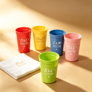 Gobelets en plastique givré réutilisables de 500 ml (16 oz) avec logo personnalisé, impression monogramme et serviette, pour mariage, fête, Noël - Product Image 1