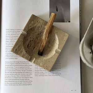 <span class=keywords><strong>Cenicero</strong></span> de piedra travertino <span class=keywords><strong>bonito</strong></span> Beige OEM minimalista de tendencia 2023 - Product Image 1