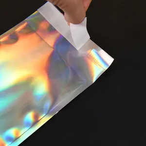 Kunden spezifische Aluminium folie Selbst klebende Umschlag Mylar Laser Holo graphic Bag für kosmetische Kleidung