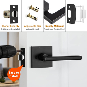 Manija de puerta de paso pesado, manija cuadrada sin llave, color negro mate, con diseño moderno y contemporáneo, para pasillo o armario de casa - Product Image 3