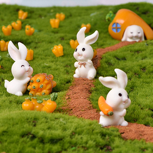 Figuras de Resina de Conejo de Dibujos Animados, Miniaturas de Conejito con Adorno de Zanahoria, Adornos para Decoración de Paisajes, Accesorios para Manualidades - Product Image 5