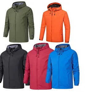 Erkek ilkbahar ve sonbahar kapüşonlu rüzgar geçirmez ve yağmur geçirmez dağcılık takım elbise, spor, baskılı LOGO ceket, düz renk ceket