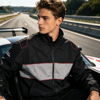 Veste de course vintage pour homme, design personnalisé, blanc et noir, blocs de couleur, fermeture éclair intégrale, coupe-vent, couleur personnalisée OEM
