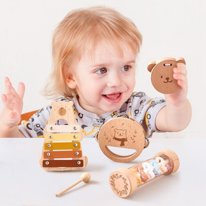 Ensembles de percussion en bois Jouets d'éducation précoce pour enfants pour garçons et filles Clapets et roulettes approuvés par la CE - Product Image 2
