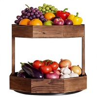 Panier à fruits octogonal rotatif à 360° en bois, 2 niveaux, pour comptoir de cuisine, support d'angle peu encombrant, rangement facile pour fruits, pain et légumes