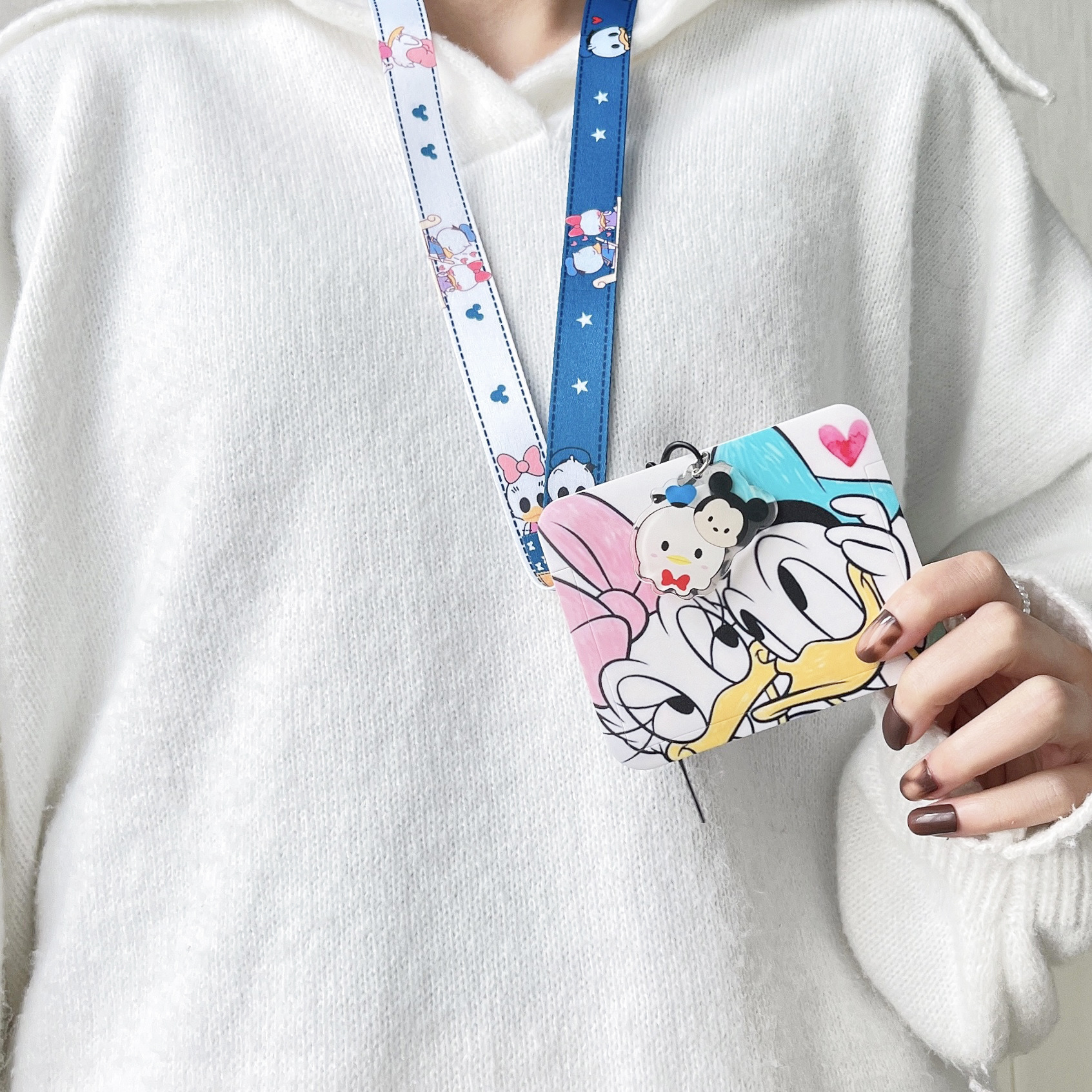 Lovely Cartoon Mickey Minnie Bear Card Holder Lanyards Anti-Lost Plastic Horizontal Student Bus ID Badge Card Case Lanyard Image 4