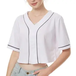 Womens Baseball Jersey Sexy Crop Shirts V Neck E Girls Softball Team Uniform Casual Sports Hip Hop Street Short Sleeve