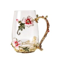 Ensemble de tasses à café et à thé en verre de luxe créatif, cuillère, design rose bleu transparent coloré, résistant à la chaleur, de haute qualité, pour cadeaux