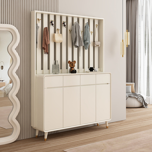 Mueble de Entrada Moderno y Minimalista Estilo Crema con Ganchos para Abrigos, Gran Capacidad, Multifuncional, Ecológico, <span class=keywords><strong>Zapatero</strong></span> de Madera - Product Image 1