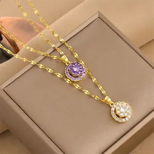 18K Gold Plated Stainless Steel Butterfly Diamond Shiny Necklace Pendant Jewelry Designs Choker Necklace