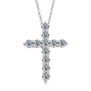 Collar con Colgante de Cruz de Moissanita de 2.2ct, Color D, Certificado GRA, VVS1, Cobre con Baño de Oro de 14K, Joyería Religiosa para Venta al Por Mayor - Product Image 1