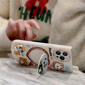 Dễ Thương Ba Chiều Panda Trường Hợp Điện Thoại Cho Iphone15promax Lật <span class=keywords><strong>Top</strong></span> Gương 13/14 Tay Cảm Giác Thoải Mái Silicone Trường Hợp - Product Image 5