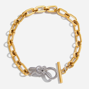 Pulsera de cadena anudada en tono dorado y plateado, diseño geométrico, regalo de joyería unisex - Product Image 1