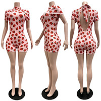 Combinaison côtelée sexy pour femme, imprimé léopard cœur, très extensible, moulante, sans manches, dos nu, grande taille – Offre Spéciale