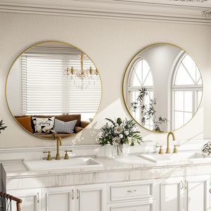 <span class=keywords><strong>Espejo</strong></span> de Pared Decorativo <span class=keywords><strong>Redondo</strong></span> Grande <span class=keywords><strong>Dorado</strong></span> para Baño o Salón, Proyecto de Hotel de Cinco Estrellas de Lujo, Pedido al por Mayor Personalizado - Product Image 6