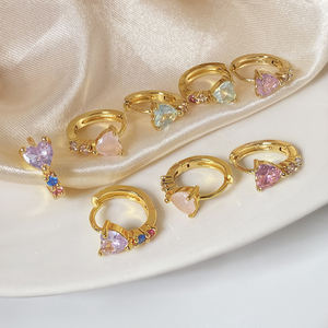 Regalo de San Valentín, Joyería de Alta Calidad al por Mayor, Aros Coloridos con Circonitas, Lindos Aros de Moda Chapados en Oro de 18K, Aretes de Corazón Rosa para Mujer - Product Image 3