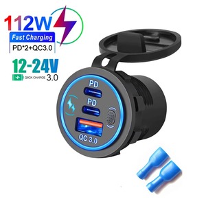 12V 24V Dual Port Car Charger PD 3.0 QC 3.0 Fast Charging USB Charging Socket with <b>LED</b> Touch Switch for Car Motorcycle RV - Product Image 1