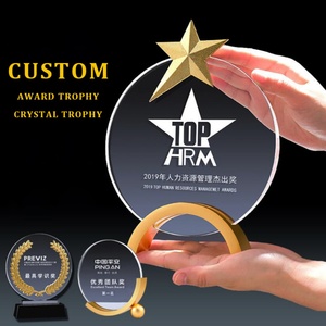 Custom Black Base Star Round Heart Handmade Engraved Crystal Award Statue Fantasy Table Tennis Football League Trophy - Product Image 1