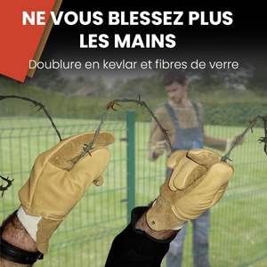 <span class=keywords><strong>Gants</strong></span> en cuir français anti-coupure, imperméables et antidérapants pour la protection des paumes, résistants aux perforations et aux déchirures, pour le jardinage et la manipulation des épines. - Product Image 5