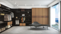 Armoire enfant design moderne en bois et profilés aluminium, lit et ensemble, finition blanc brillant, armoire intégrée DIY, dressing