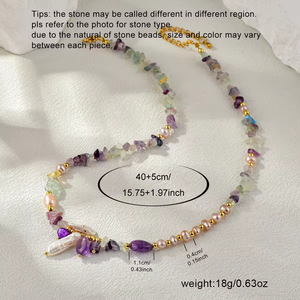 Nuovo Set di Collana e Bracciale Fatto a Mano <span class=keywords><strong>in</strong></span> Acciaio Inox Placcato Oro 18K con Charm <span class=keywords><strong>in</strong></span> Tormalina e Ametista, Regalo Trendy per Donne - Product Image 4