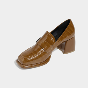 Mocasines de cuero genuino con relieve de cocodrilo a la moda, tacón de bloque, cierre deslizante, suave, cómodo para uso informal de oficina para verano y otoño - Product Image 3