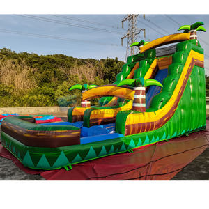 Tobogán acuático inflable para exteriores, color verde mármol, tobogán acuático tropical inflable con piscina grande para eventos - Product Image 3