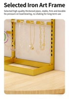 Présentoir à bijoux personnalisable en fer forgé, avec accents en bois massif, niveaux réglables pour l'organisation de colliers et de bracelets