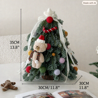 Künstlicher Edler Tannenbaum 35cm Mini Tischdekoration mit Teddybär-Ornamenten Weihnachts-Feiertagsdekoration für Zuhause