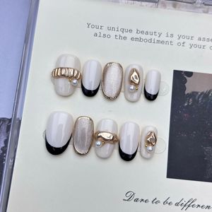 Nuevo Producto Lanzado, Uñas Postizas Hechas a Mano con Diseño Retro <span class=keywords><strong>de</strong></span> Ojo <span class=keywords><strong>de</strong></span> Gato, Color Caramelo Marrón Marmoleado, Negro y Dorado, Estilo Tortoiseshell, para Otoño-Invierno - Product Image 6