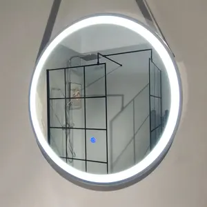 مرآة حمام PTB كروم مضادة للضباب تثبت على الحائط 800 مم بمستشعر LED باللمس مرآة مستديرة ذكية مع ضوء