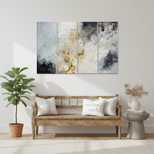 Gray and Gold Abstract <b>Plaster</b> Art: Modern Printed Canvas Wall Decor,<b>SET</b> OF 4 CANVAS - Product Image 3