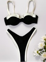 Micro bikini taille haute 2026 sexy, maillot de bain séparé à séchage rapide avec coussinet de poitrine, service OEM, motif à carreaux noir et blanc, motif gingham, motif fruits