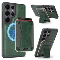 Étui en cuir PU à chargement magnétique sans fil avec motif animal pour S26 Ultra, porte-cartes élastique et support, capacité de 6 cartes