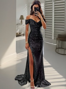 <span class=keywords><strong>Abito</strong></span> da sera elegante da donna con paillettes luccicanti e spalle scoperte, vestito lungo aderente per feste, all'ingrosso OEM ODM, <span class=keywords><strong>abito</strong></span> formale - Product Image 6