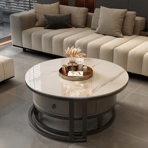 Tavolino da Caffè Rotondo Allungabile con Piano in Ardesia e Struttura in Metallo, Contenitore Retrattile, Arredamento Moderno di Lusso per la Casa - Product Image 5