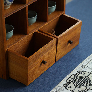 Vitrina de bambú estilo chino, juego de té y unidad de almacenamiento, adorno para la sala de estar del hogar. - Product Image 4